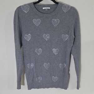 Silver Gray Crew Neck Sweater with Heart Design